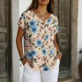thumbnail image 2 of Vintage Floral V-Neck Tunic Tops for Women - Short Sleeve Button Detail Casual Blouse, Loose Fit Cotton-Linen Look Pullover Shirt for Summer & Vacation Complexion S, 2 of 6