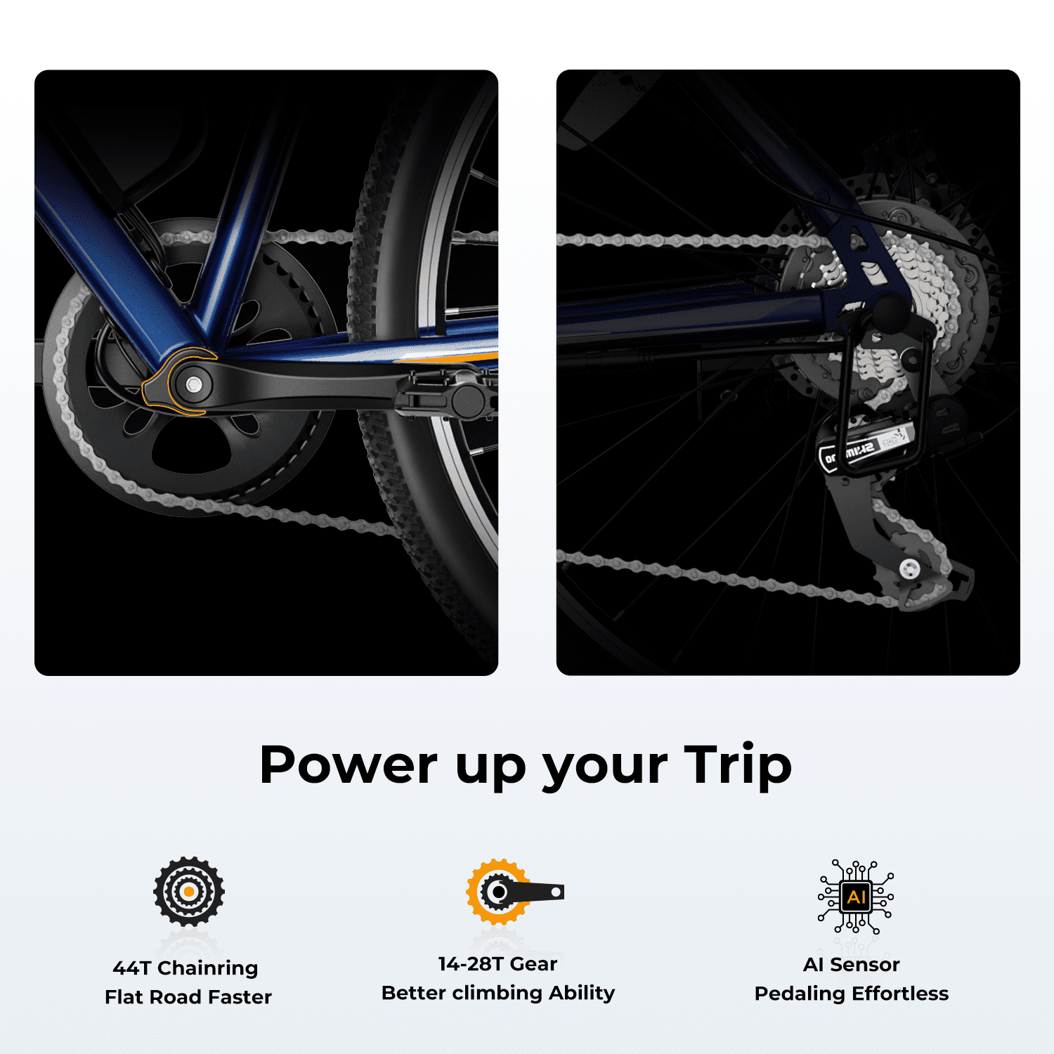 Jasion Electric Mountain Bike for Adults, 26" Tires, 350W Brushless Motor, 40 Miles Commuting Range, Front Fork Suspension, Shimano 7-Speed, EB5 Blue