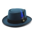 thumbnail image 2 of GDREDA Unisex Wool Fedora Hat Traditional Bavarian Style With Feather For Oktoberfest And Outdoor Festivities Hat Leopard Pattern, 2 of 3