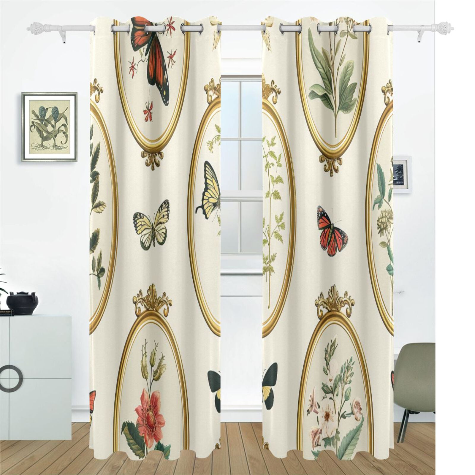 Frameworks Butterflies Leaves Black Out Curtains 72 Inch Length Curtains for Sliding Glass Doors Bedroom Living Room 2 Pack