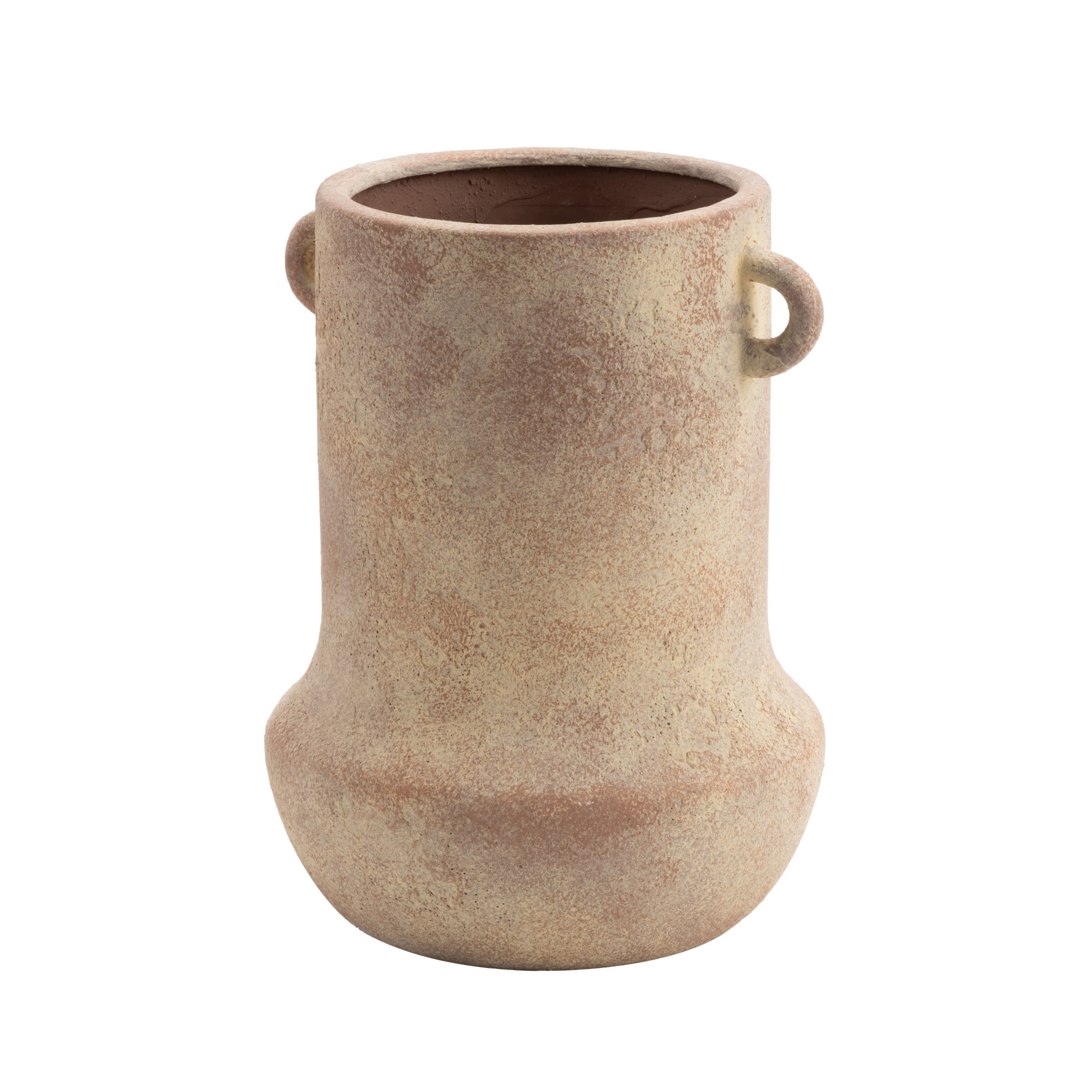 DecMode 10" Antique Style Textured Beige Ceramic Vase with Handles