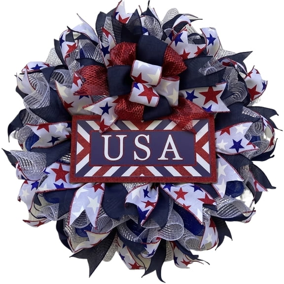 250 Anniversary USA Wreath 4th of July Front Door Wreath Red White Blue Star Ribbon Wreath Independence Day Outdoor Wall Decor