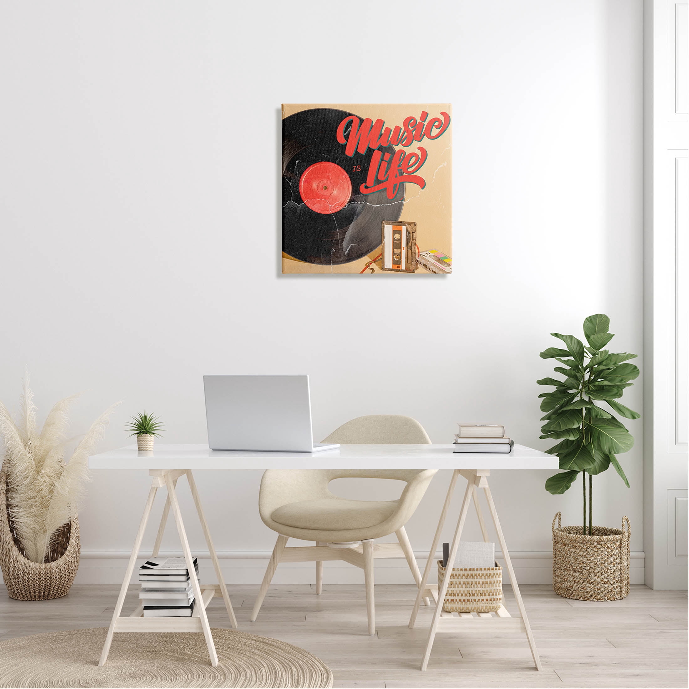 Music Is Life Vintage Cassette Inspirational Graphic Art Gallery Wrapped Canvas Print Wall Art