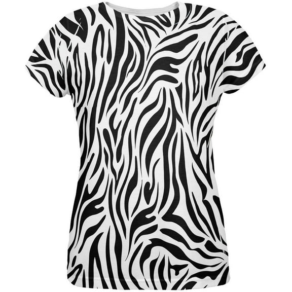 Zebra Print White All Over Womens T-Shirt - X-Large