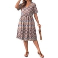thumbnail image 4 of WellSize Plus size Dresses For Women Floral Casual V Neck Short Sleeve Sundresses Midi Summer Dress with Pockets, 4 of 8