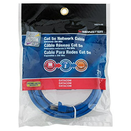 CABLE CAT-5E 7' BLUE by MONSTER JHIU MfrPartNo 140274-00, For high speed internet, DSL/cable modem, home networking and fast ethernet connections By Vanco