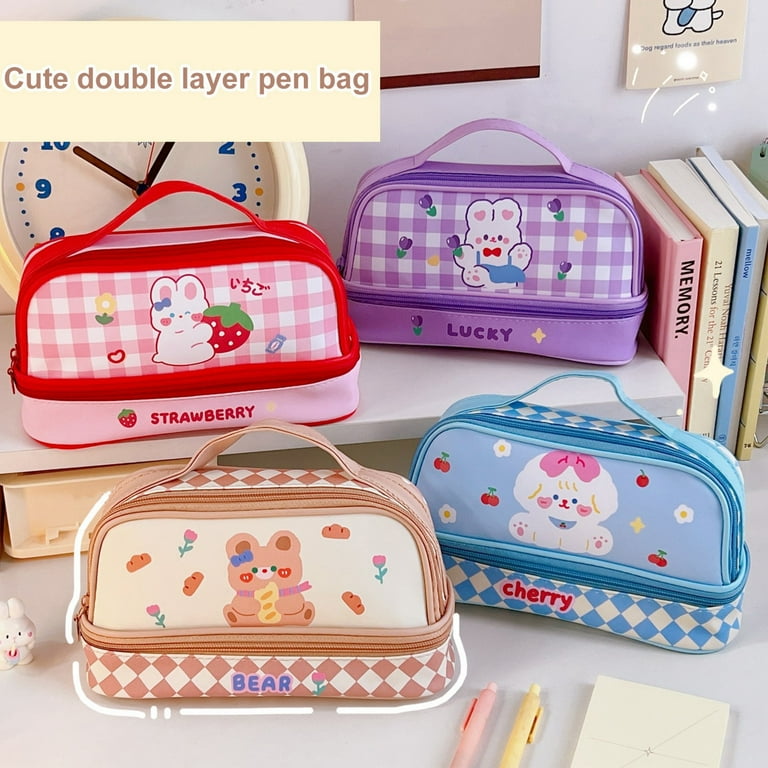 Portable plush pencil case cute animal pencil bag School stationery bag  Double layer pen case prize kawaii pen bag girl handbag