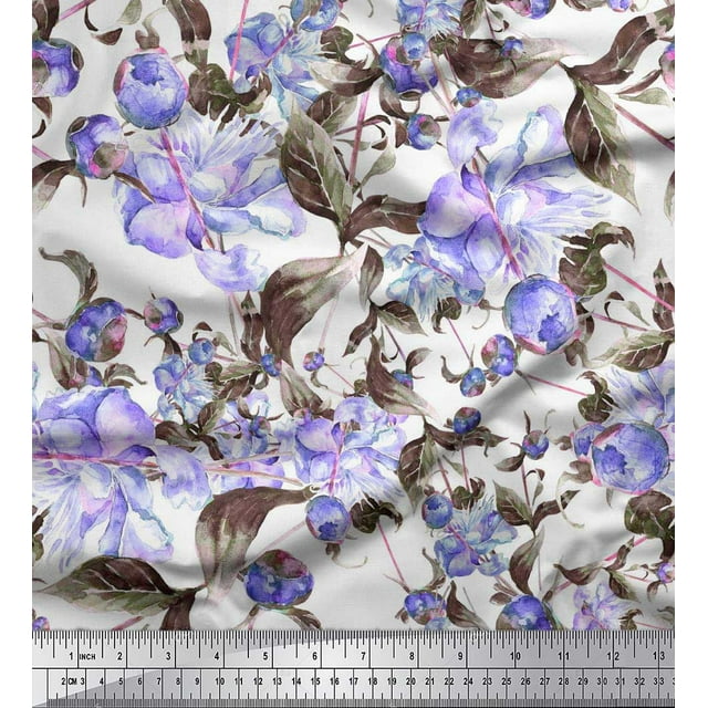 Soimoi Poly Georgette Tissu Feuilles & Bourgeons Fleur Tissu Imprimé 1 Yard 52 Inch Wide
