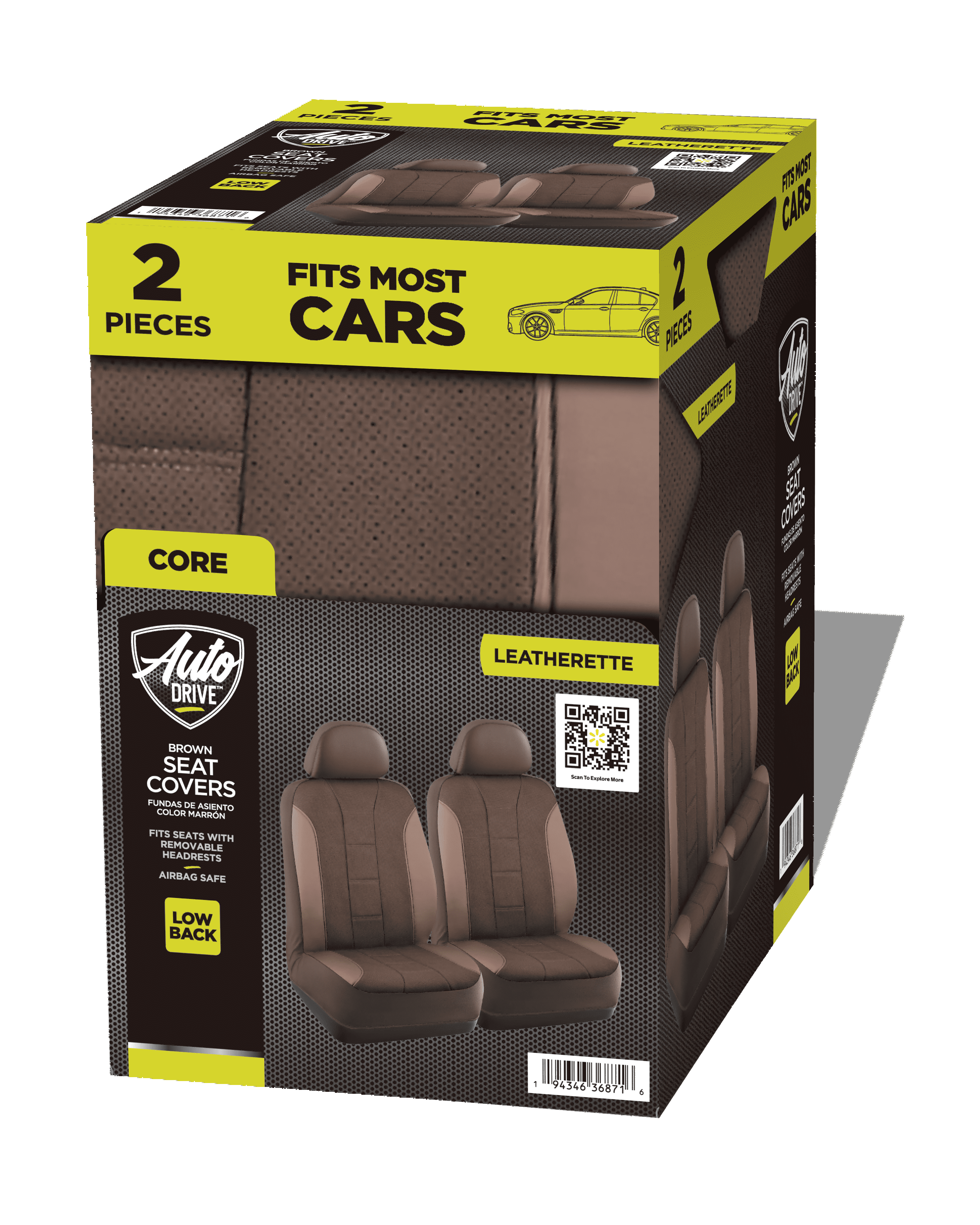 Auto Drive 2Piece Premium Brown Perforated Leather Seat Covers - Universal Fit, Luxury Comfort
