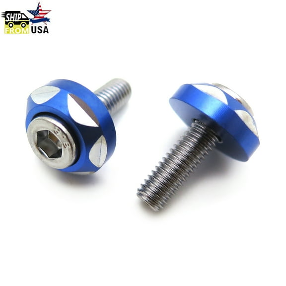 HTTMT- 2pcs 6mm Metal Motorcycle License Plate Frame Round Shape Hex Bolt Screws Bolt Screw Fastener In Blue [P/N: MT215-021]