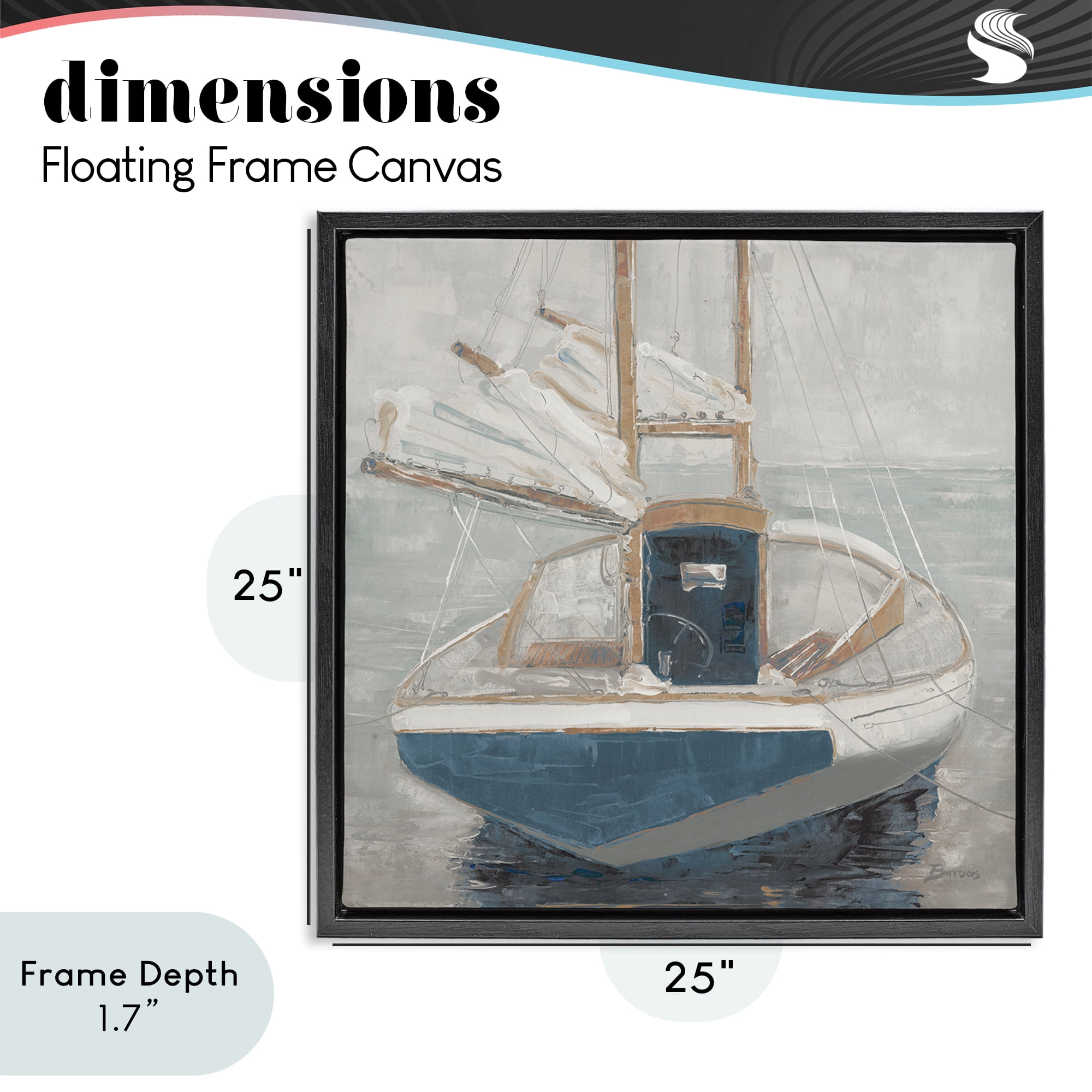 Stupell Industries Serene Harbor Sail Boat Black Framed Floater Canvas Wall Art, design by John Burrows