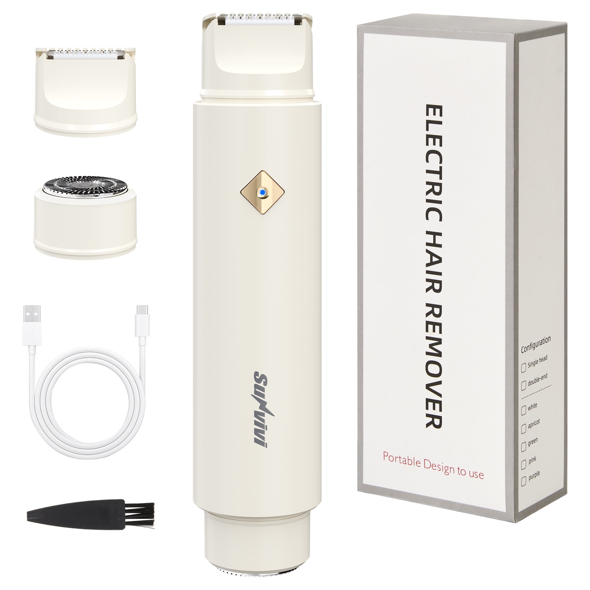 Sunvivi Versatile 2-in-1 Electric Bikini Trimmer for Women: Waterproof Pubic Razor for Face Body Bikini Underarm Leg Arm, White
