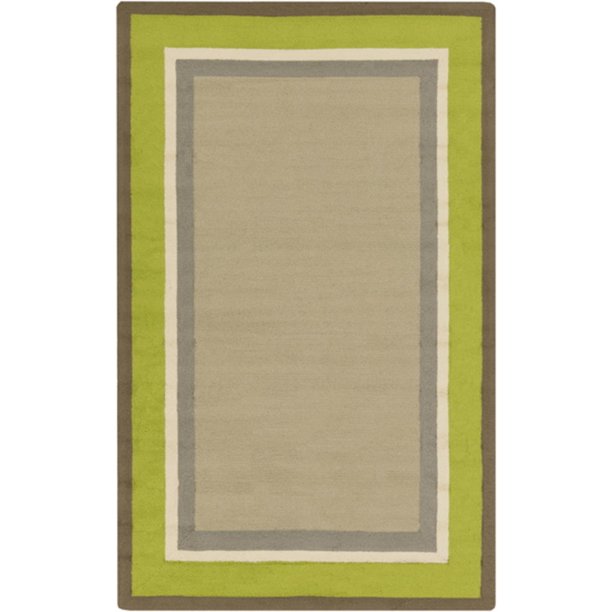 8' x 10' Bold Borders Gray, Lime Green and White Hand Hooked Outdoor