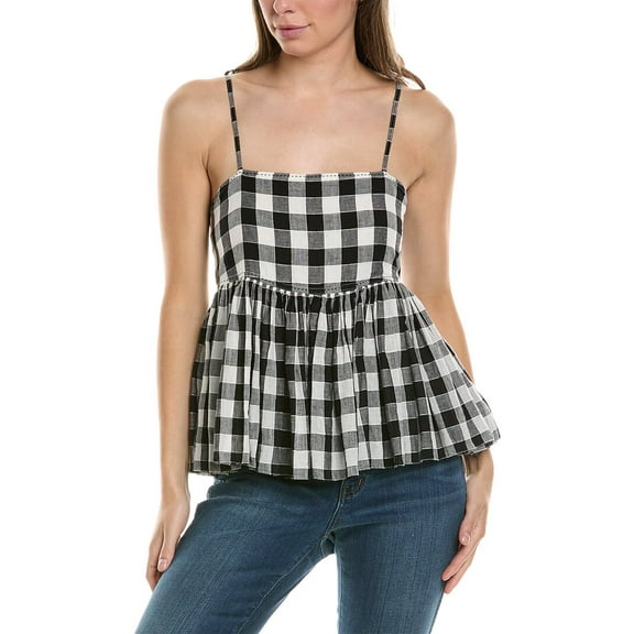 THE GREAT womens The Dainty Linen-Blend Cami, 3, Black