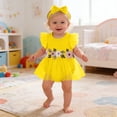 thumbnail image 2 of Conairie Baby Girls Bodysuit Dress Ruffles Fly Sleeve Cartoon Print Onesie Romper Summer Soft Comfortable Clothes with Headband Yellow 12-18 M, 2 of 5