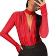 thumbnail image 3 of Body fruncido en la parte delantera para mujer, Body de manga larga para mujer, Body con cuello tipo gargantilla para mujer, Body para mujer de rendimiento comprobado, 3 of 8