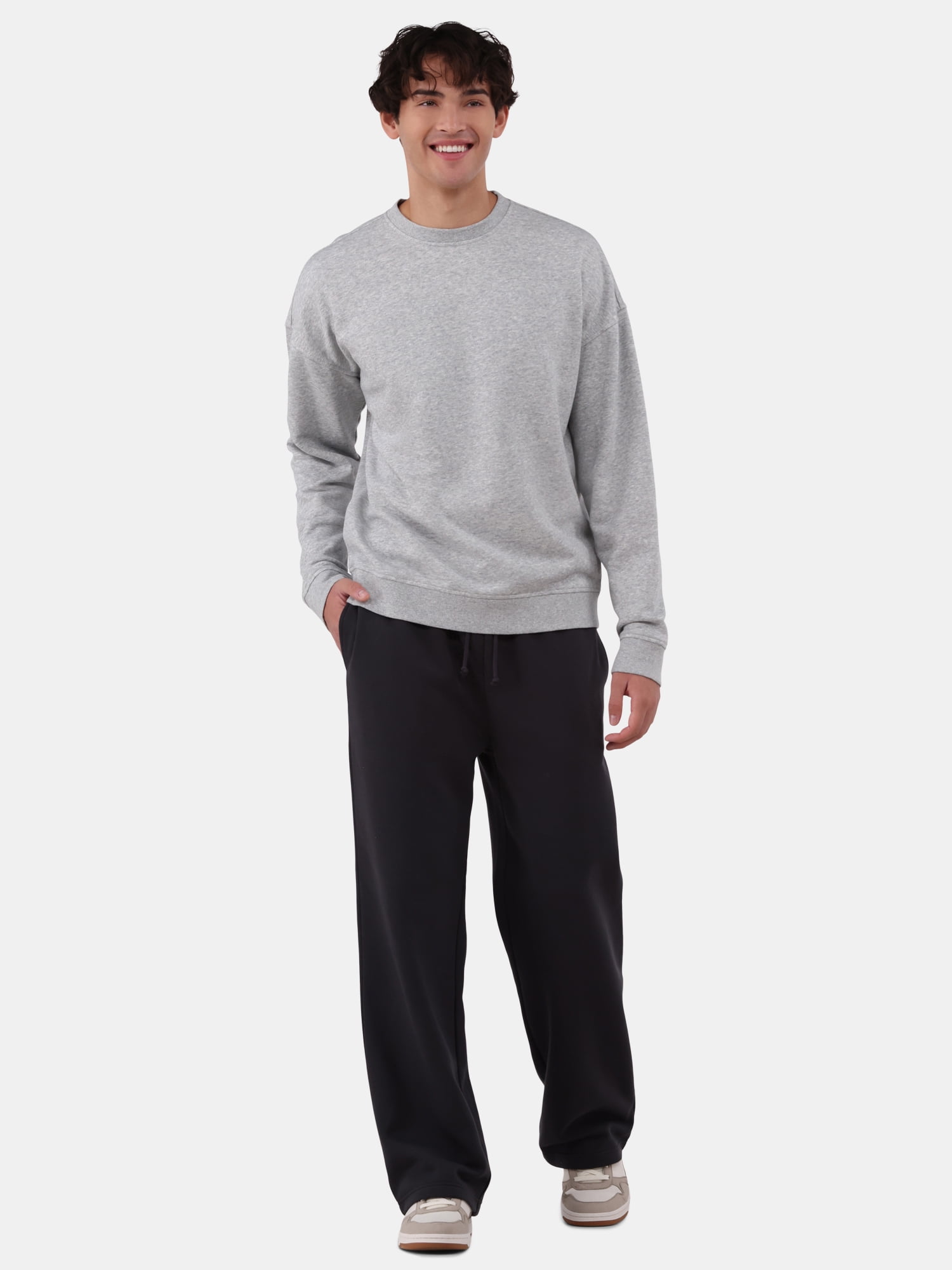 No Boundaries All Gender Fleece Crewneck Sweatshirt with Long Sleeves, Men's and Big Men’s