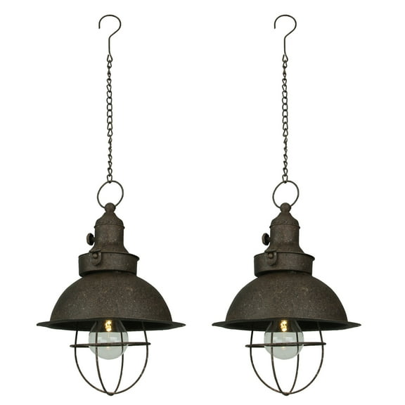 Zeckos Dark Brown Metal Pendant Light Battery Operated LED Set of 2