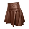 thumbnail image 6 of vigerkar Leather Skater Skirt, Women's Loose Mini A-line High Waist Casual Stretchy Skirts (Brown, M), 6 of 6