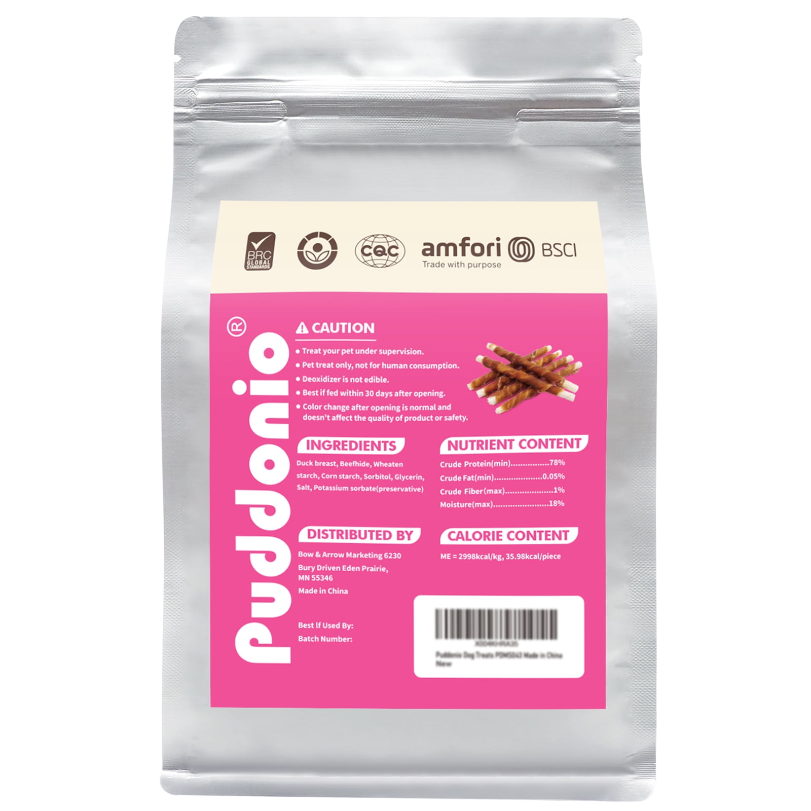 Puddonio Duck Jerky with Rawhide Sticks Dog Treats, 16 oz (40 ct)