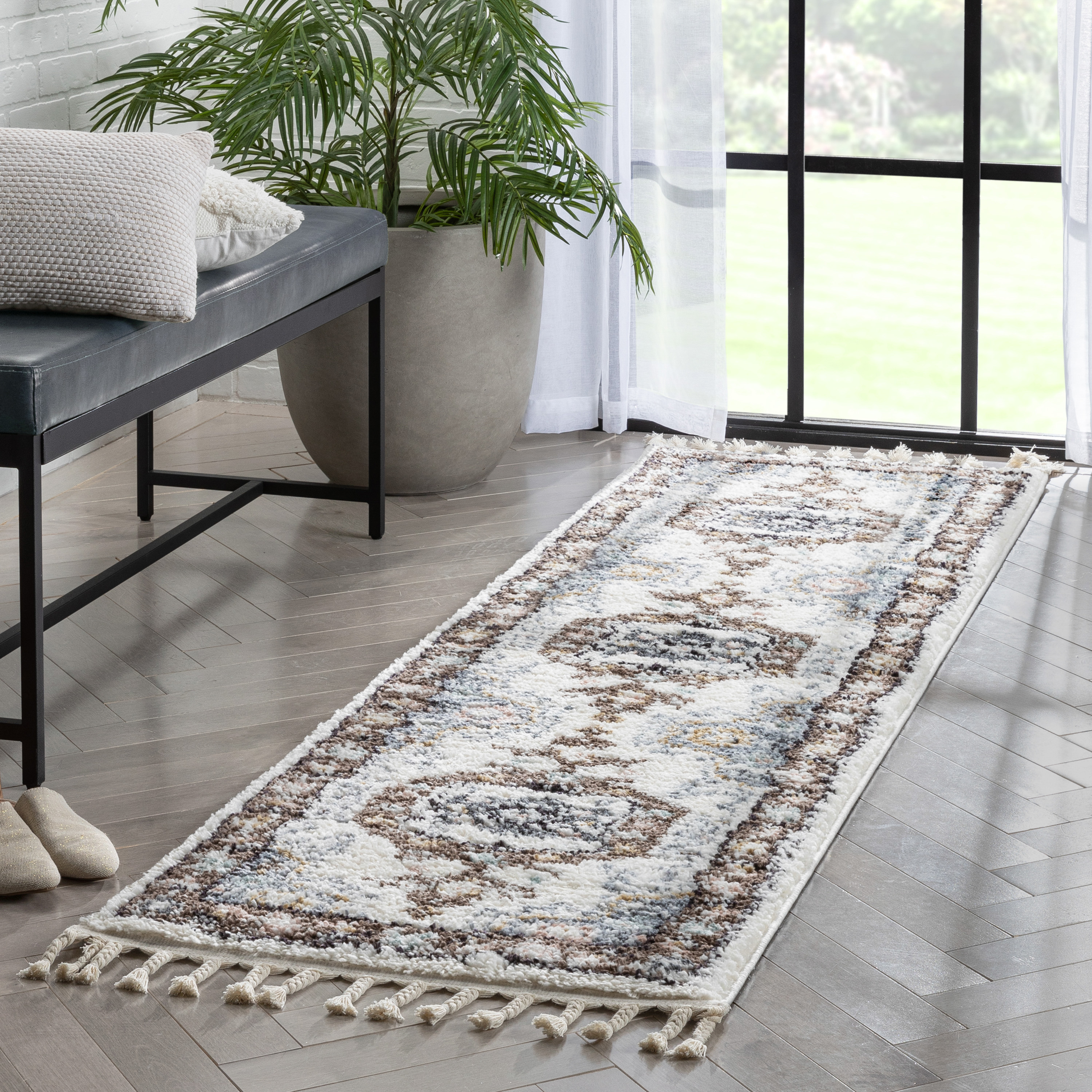 Well Woven Nala Rialta Vintage Oriental Brown Fringed Plush Pile 2'3" x 7'3" Runner Rug