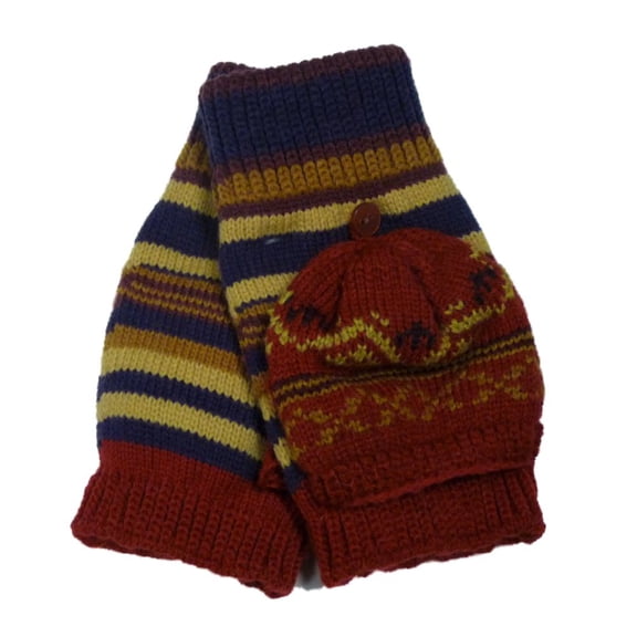 Isotoner Womens Purple & Brown Stripes Convertible Flip Top Fingerless Gloves