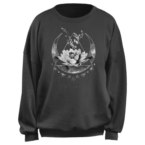 Junior's Lost Gods Celestial Moon Lotus Flower Sweatshirt Charcoal Medium