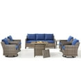 thumbnail image 3 of PARKWELL 7 Piece Outdoor Patio Furniture Set with Fire Pit Table,All-Weather Conversation Set with 4-Inch Thick Cushions,4 Swivel Glider Chair,7-Seat Furniture Sets for Deck, Backyard,Gray/Navy, 3 of 13