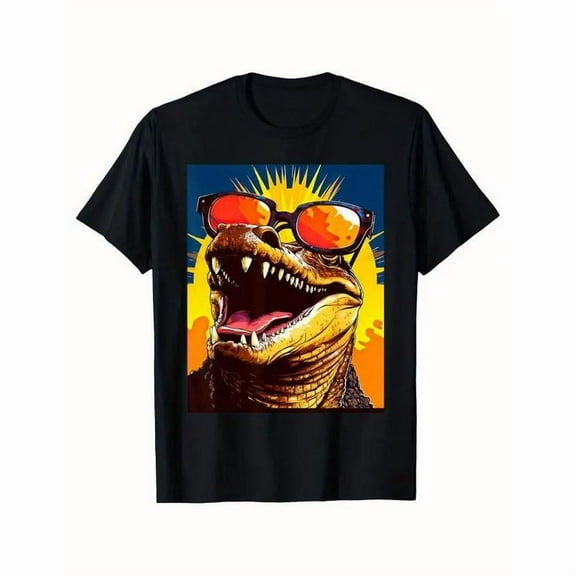 Animal Art Graphic Tee T-Shirt Crocodile Cotton Top Portrait Design Casual Short Sleeve Round Neck Black S-5XL