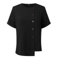 thumbnail image 4 of JFHHQ Blouse Tunique à Col Rond pour Femmes avec Manches Courtes et Détail de Garniture de Boutons, Design Moderne à Ourlet Irrégulier SBlack, 4 of 7