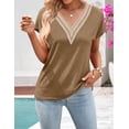 thumbnail image 4 of Merokeety Womens Summer V Neck Lace Pleated Blouses Tunic Tops Khaki xl, 4 of 6