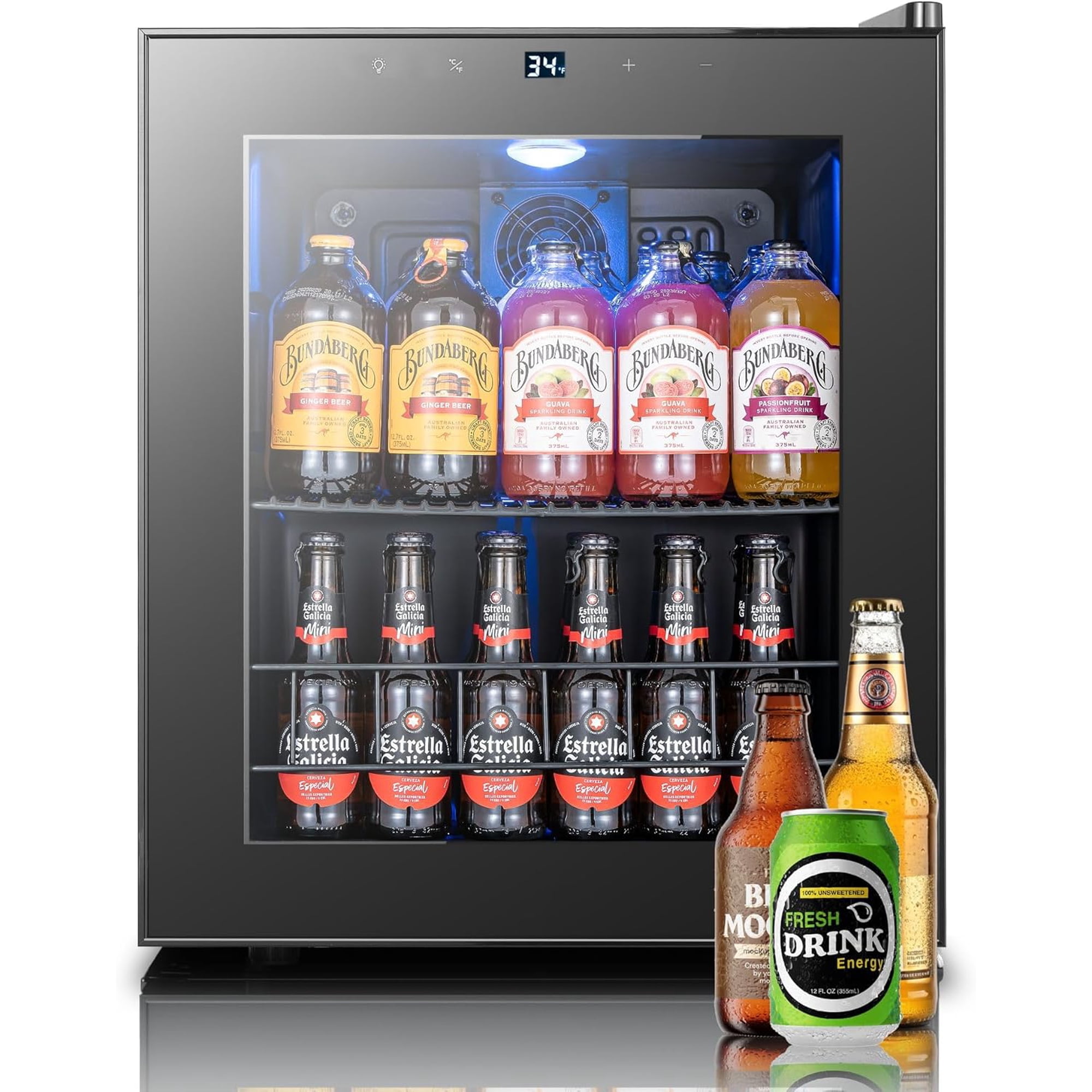 Yeego 65 Can Beverage Cooler Refrigerator, 1.63 cu.ft. Mini Fridge with Double Glass Door and Compressor for Home/Office/Bar,Black