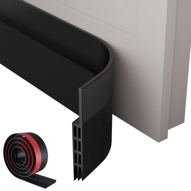 Guardapolvo y Protector de Puertas Casa de 3 Capas, Cubre Polvo para Puerta Silicona, Atrapa Polvo para Puerta a Prueba de Sonido, Calor, Viento e Insectos, Burlete para Puerta Autoadhesiva Negro 5M