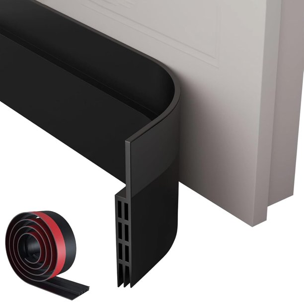 Guardapolvo y Protector de Puertas Casa de 3 Capas, Cubre Polvo para Puerta Silicona, Atrapa Polvo para Puerta a Prueba de Sonido, Calor, Viento e Insectos, Burlete para Puerta Autoadhesiva Negro 5M