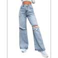 thumbnail image 1 of Women's Ripped Jeans High Waisted Distressed Baggy Straight Wide Leg Pants Blue S, 1 of 10