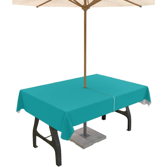 Turquoise Outdoor Tablecloth with Umbrella Hole and Zipper, Solid Color Table Cover for Rectangle Tables Waterproof Tabletop Collection for Patio, Garden, Picnic, Camping 60 x 84 inch