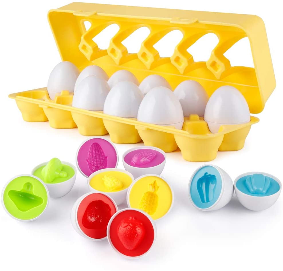 Kids' Matching Shapes & Colors Easter Toy Eggs in Sturdy Plastic Case 12 eggs 