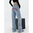 thumbnail image 5 of EMMIOL Women's BOSTON Letter Print Baggy Boyfriend Jeans, High Rise Dark Wash Wide Leg Vintage Y2K Denim Pants Suitable for Independence Day, 5 of 7