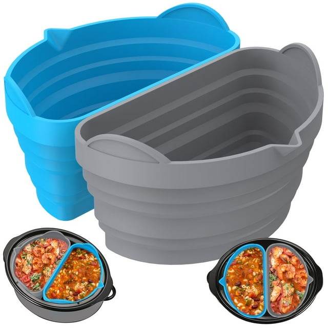 2Pcs Slow Cooker Divider Liner for 6QT Reusable Silicone Divider Insert Dishwasher Safe Silicone Divider Leakproof Slow Cooker Liner Foldable Durable