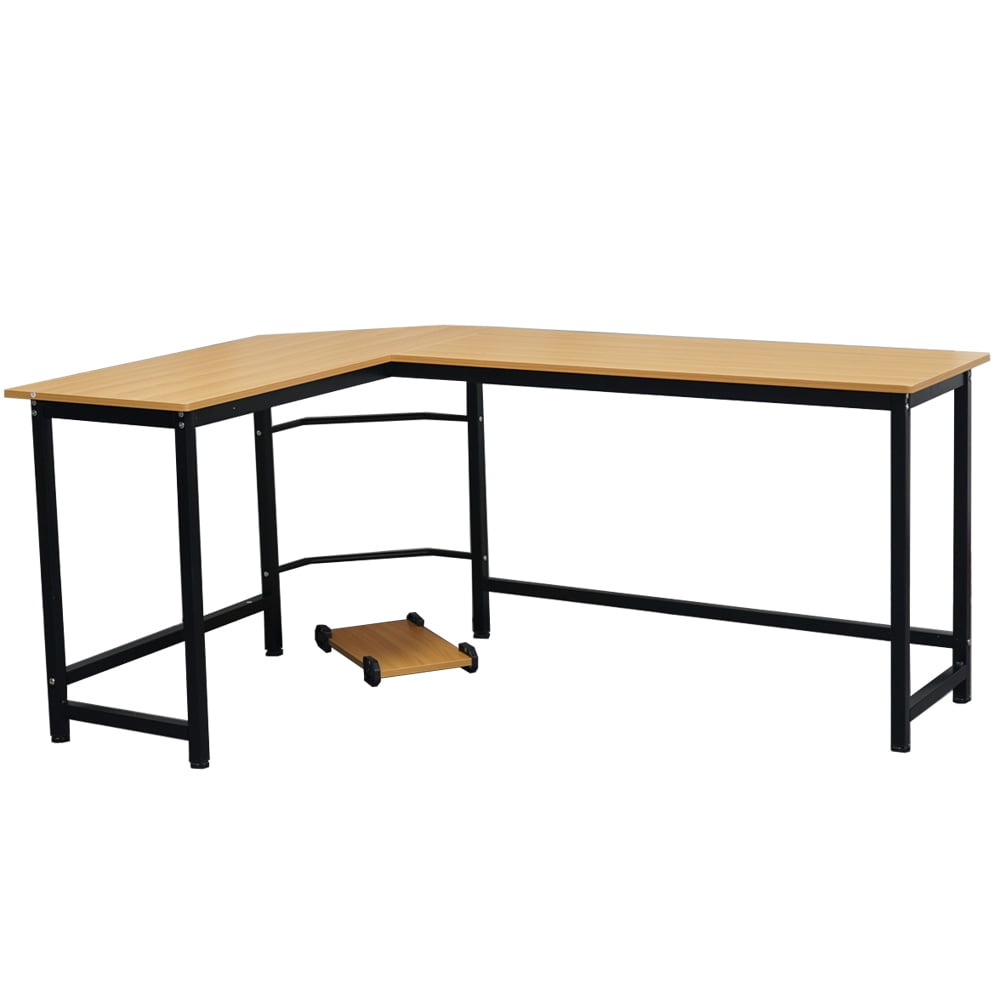 Ktaxon 66" Wood L-Shaped Computer Desk Corner Gaming Latop PC Table Study Office Workstation Wood Color