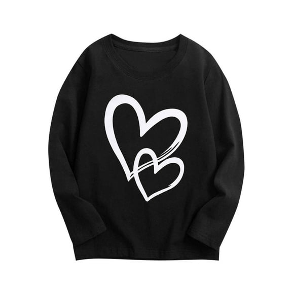 UAMVSH Sweatshirts for Boys Girls Cute Heart Graphic Long Sleeve Classic Tops Unisex Oversized Crew Neck Valentine's Day Pullover(7-8 Years,Black)