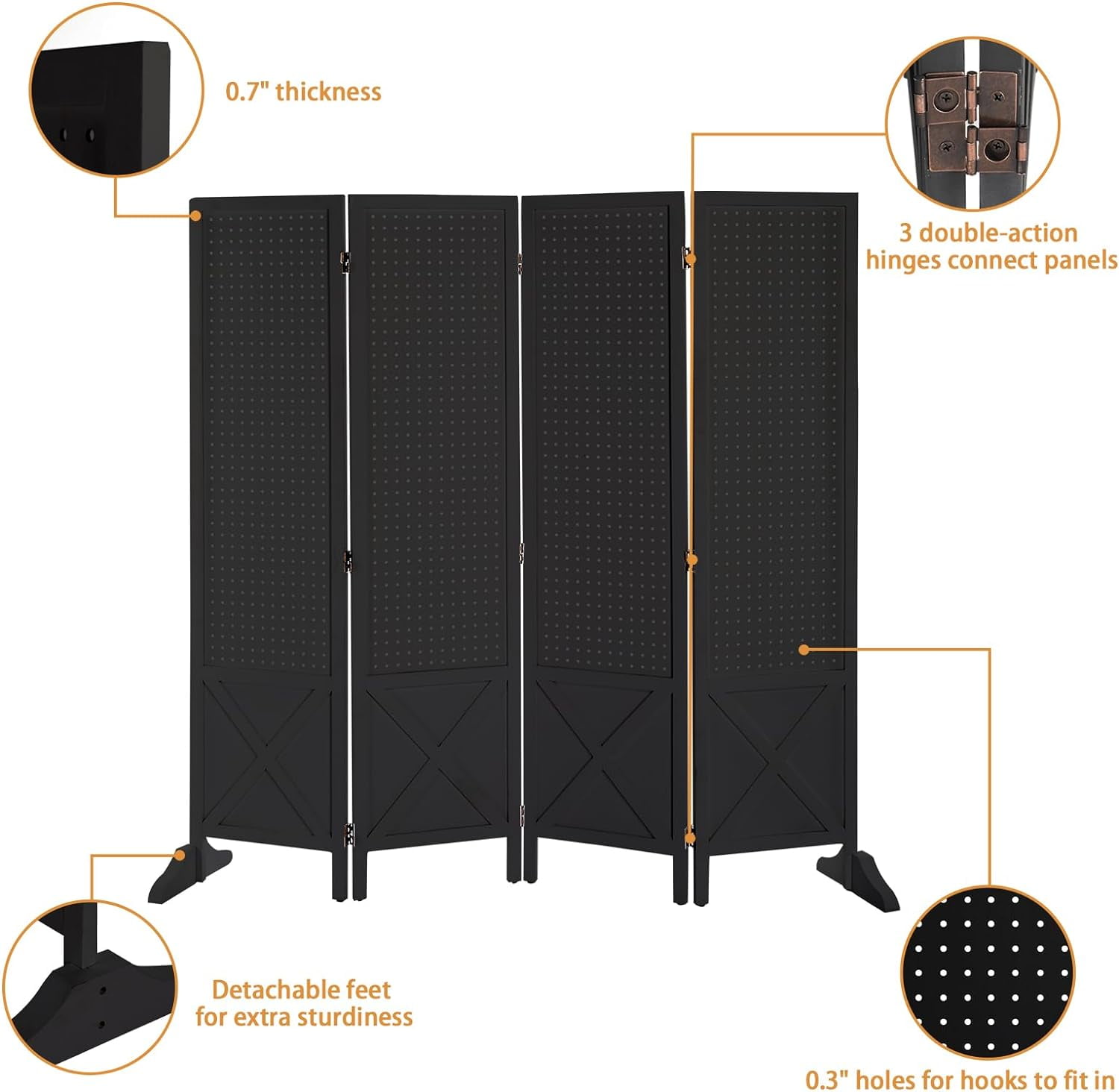 VINGLI Freestanding Pegboard with Support Feet, 5 FT Wood Room Divider Display Board Organizer, Folding Privacy Screen Partition Space Separator for Craft Shows Events Retail