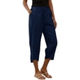 thumbnail image 2 of Hurxie Capris Pants for Women Cotton Linen Sweatpants Casual Summer Straight Wide Leg Loose Drawstring Elastic Trouser Navy,XL, 2 of 7