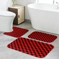 thumbnail image 4 of Red and Black Checkered Pattern Bathroom Rug Set 3 Piece,Non-Slip Bath Mat Set with U-Shaped Contour and Runner Soft Absorbent Washable, 4 of 5