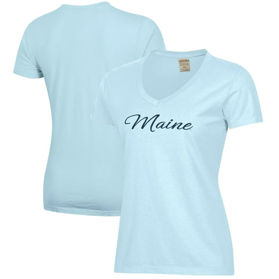 Women's  Light Blue Maine Black Bears Script Logo Comfort Wash V-Neck T-Shirt