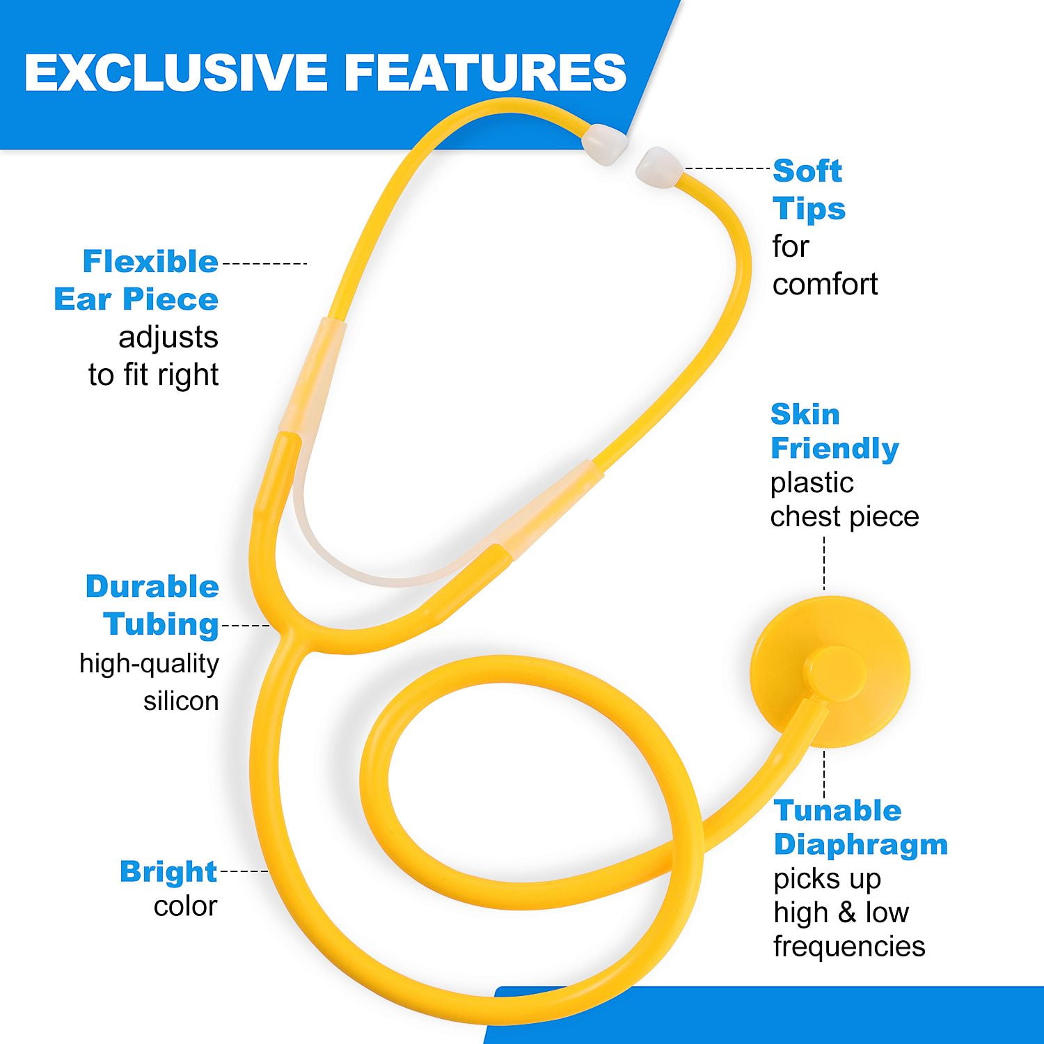 Primacare DS-9294 Pack of 10 Yellow Disposable Stethoscopes with Sound Sensitive Chestpiece and 22 PVC Tubing | Single Patient Use Ultra Lightweight Stethoscope for Home, Education, Doctors, Nurses
