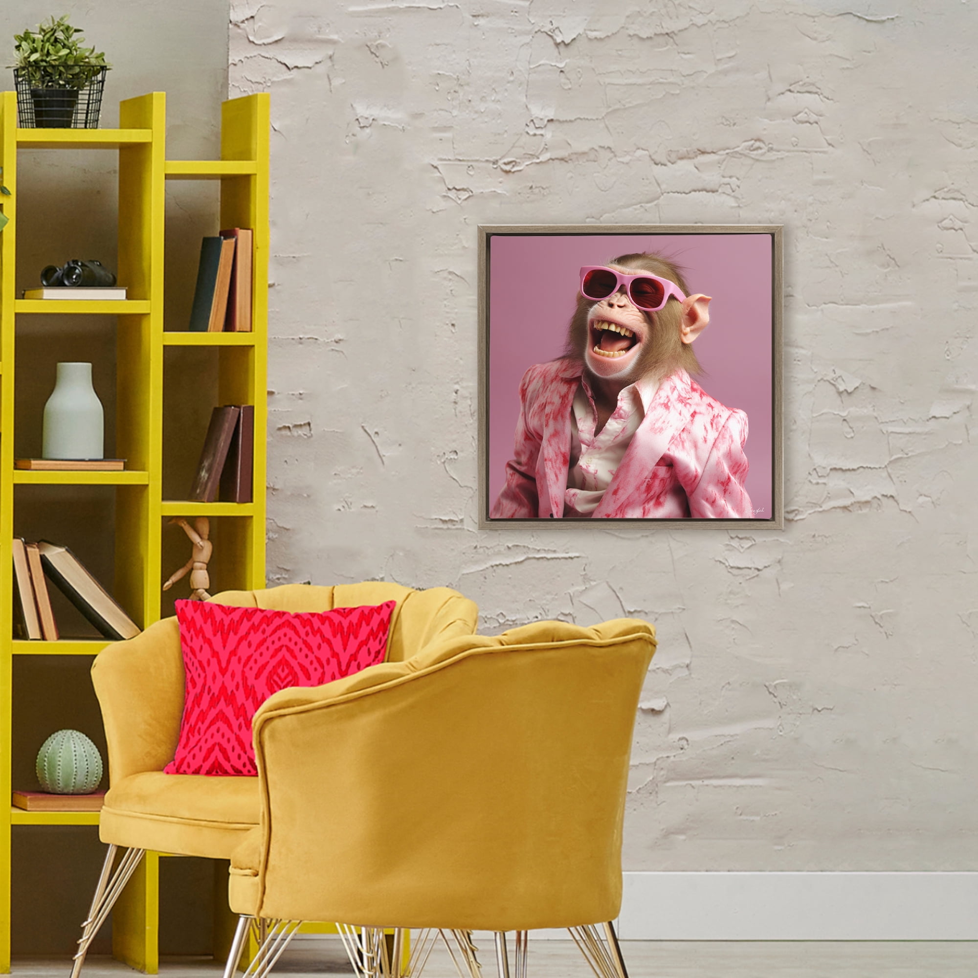Stupell Industries Hipster Monkey in Suit Brown Framed Floater Canvas Wall Art, design by Roozbeh