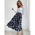 thumbnail image 2 of Gartered High Waist Floral Print Midi Skirt Below Knee Length, 2 of 3