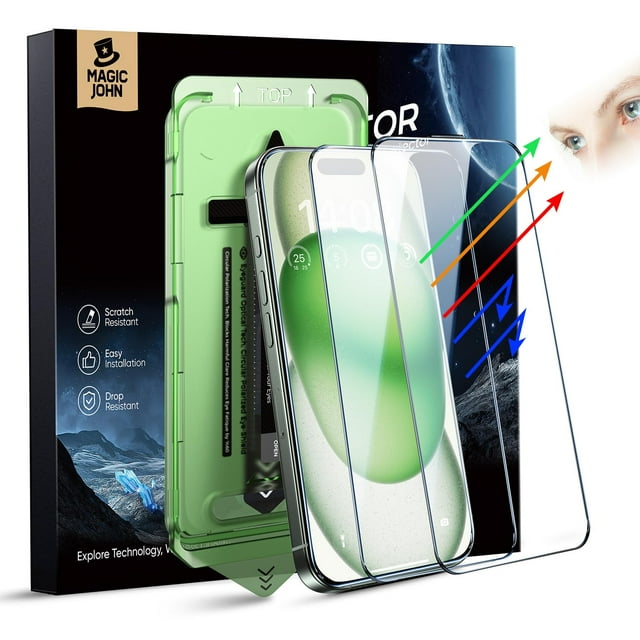 Protector de pantalla MAGIC JOHN para iPhone 15/16 de 6.1 pulgadas, paquete de 2