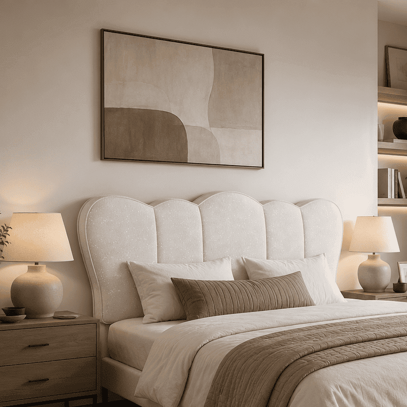 Pinmoco Chenille Upholstered Headboard for Queen Bed, Height Adjustable Crown-Shaped Headboard, Starry Beige